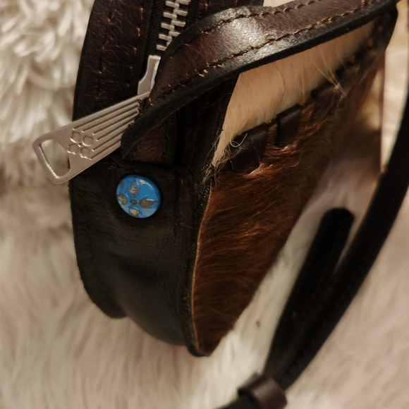 new Patricia Nash Scafati Fur Mini Canteen Crossbody Small Round Bag Brown - Picture 6 of 8